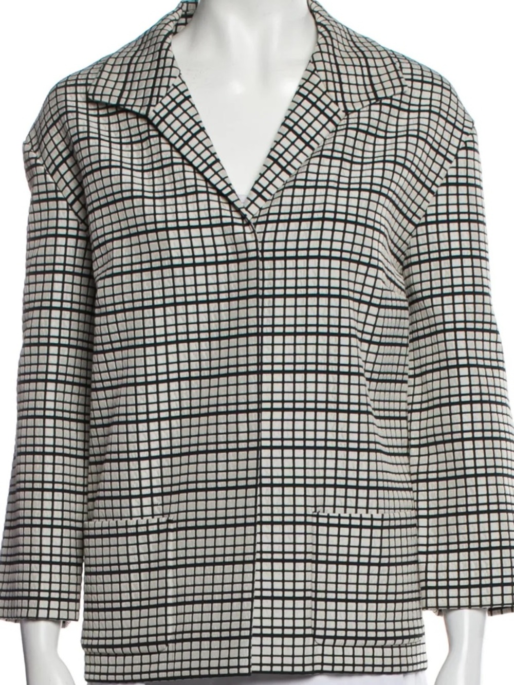 Lafayette 148 New York Black and White Grid Open Blazer Size Large 3/4 Sleeve